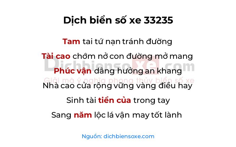 Dịch thơ biển số 33235