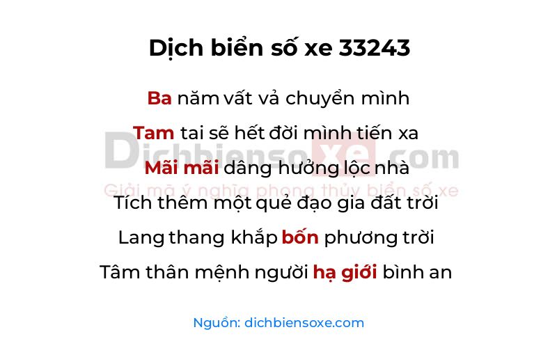 Dịch thơ biển số 33243
