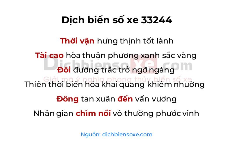 Dịch thơ biển số 33244