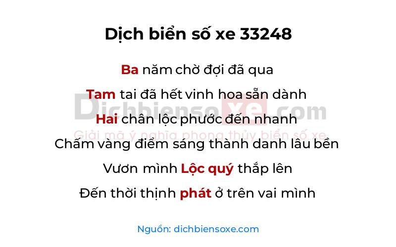 Dịch thơ biển số 33248