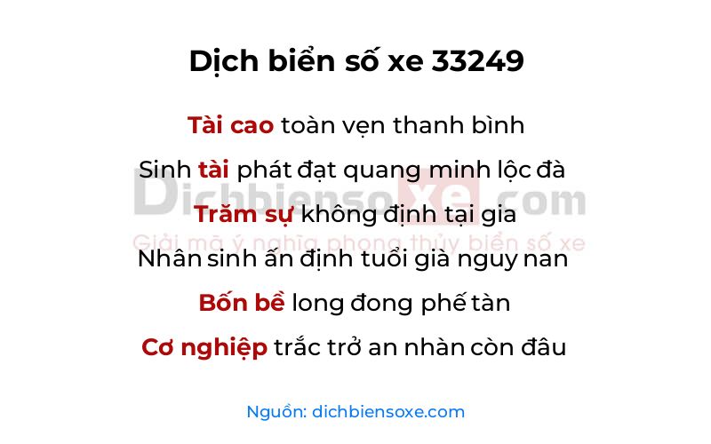 Dịch thơ biển số 33249