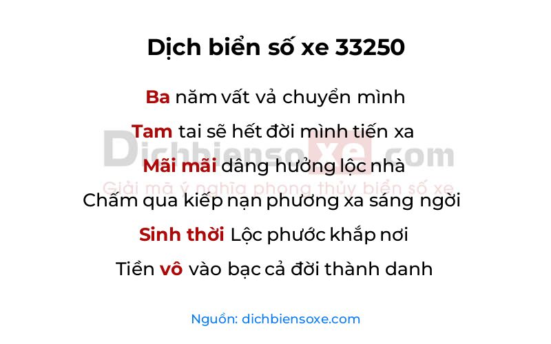 Dịch thơ biển số 33250