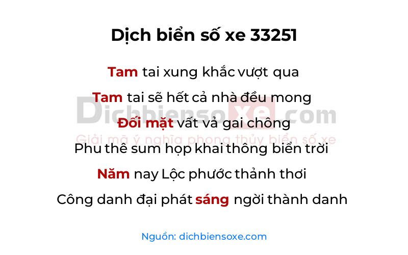 Dịch thơ biển số 33251
