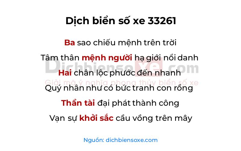 Dịch thơ biển số 33261