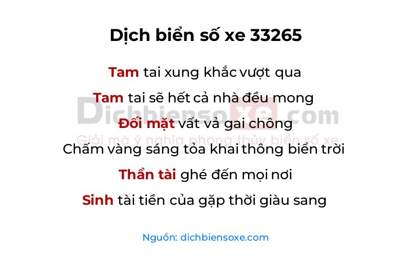 Dịch thơ biển số 33265