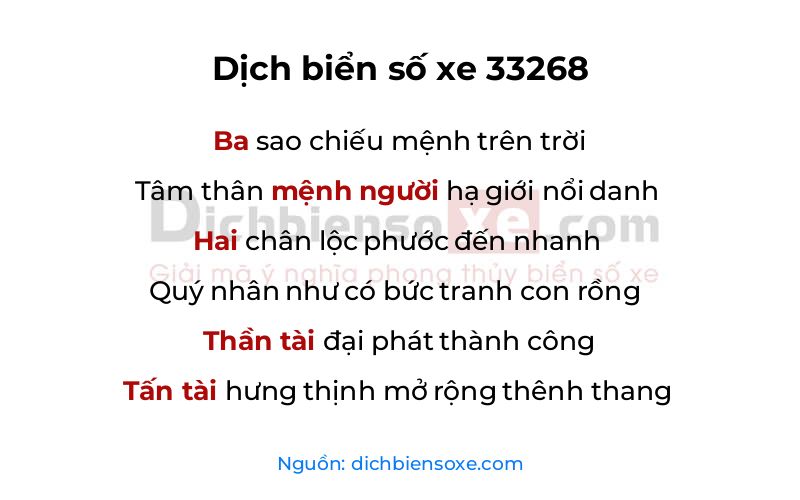 Dịch thơ biển số 33268
