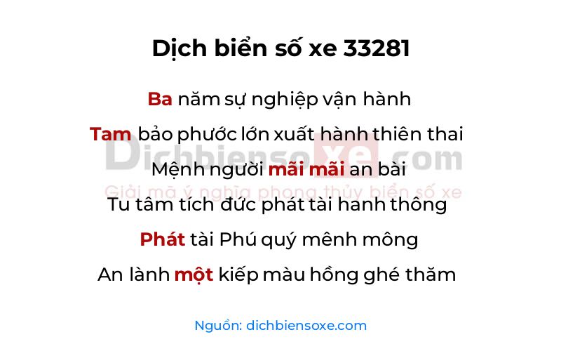 Dịch thơ biển số 33281