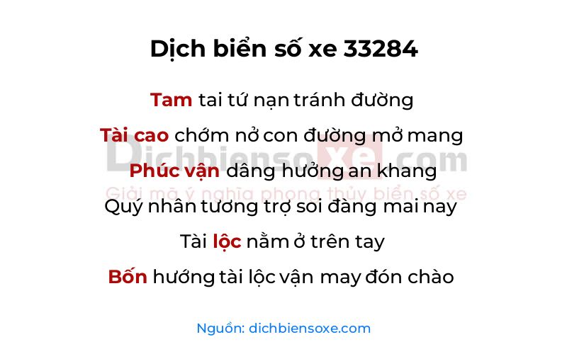 Dịch thơ biển số 33284