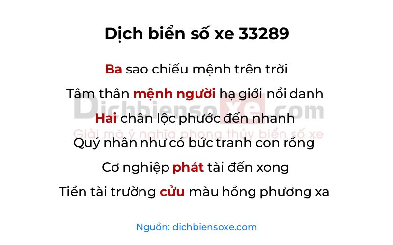 Dịch thơ biển số 33289