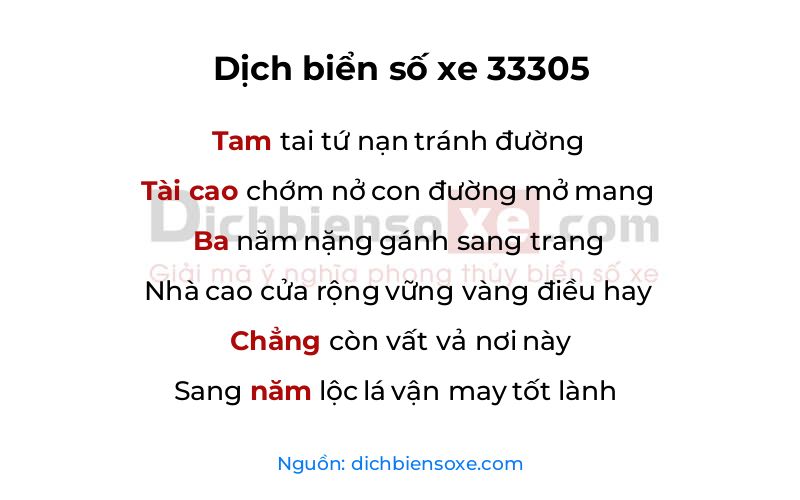 Dịch thơ biển số 33305