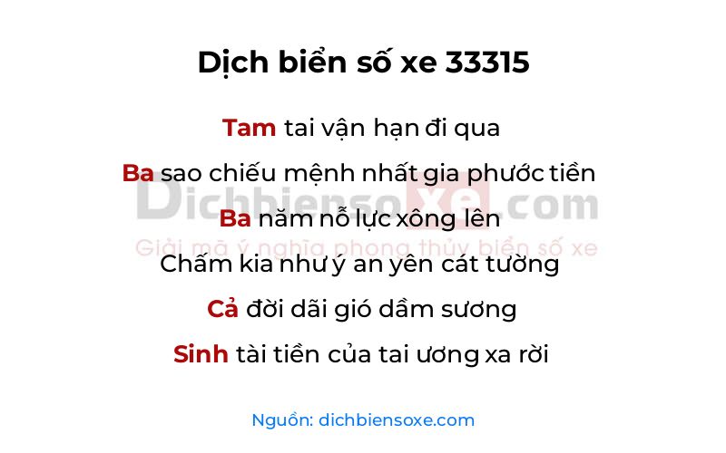 Dịch thơ biển số 33315