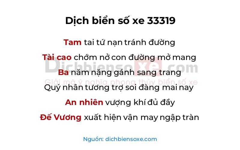 Dịch thơ biển số 33319