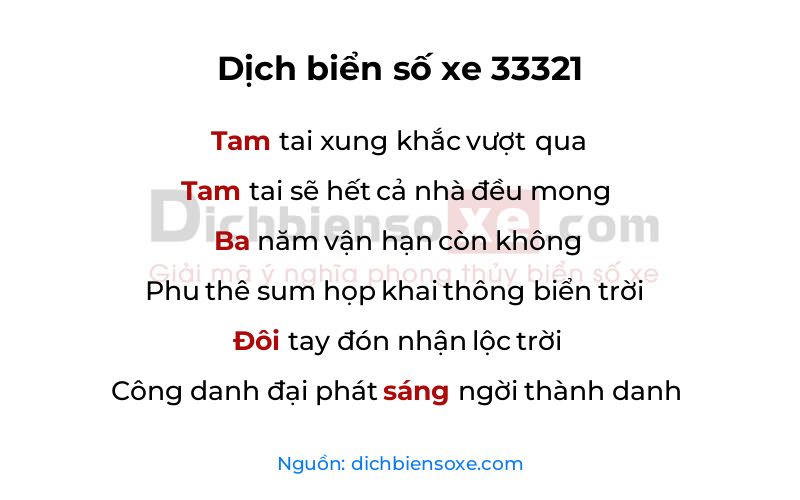 Dịch thơ biển số 33321