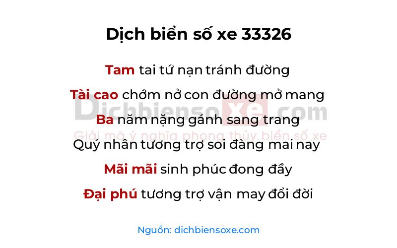 Dịch thơ biển số 33326
