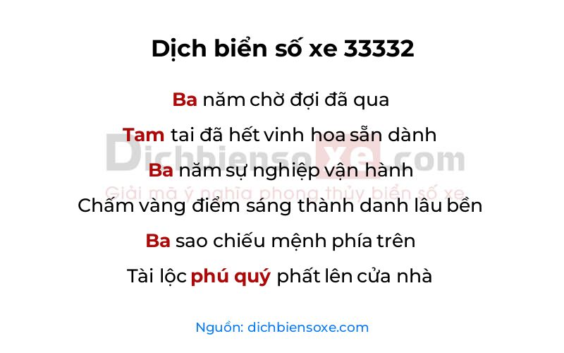 Dịch thơ biển số 33332
