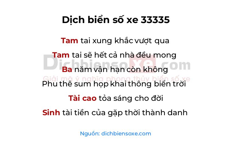 Dịch thơ biển số 33335