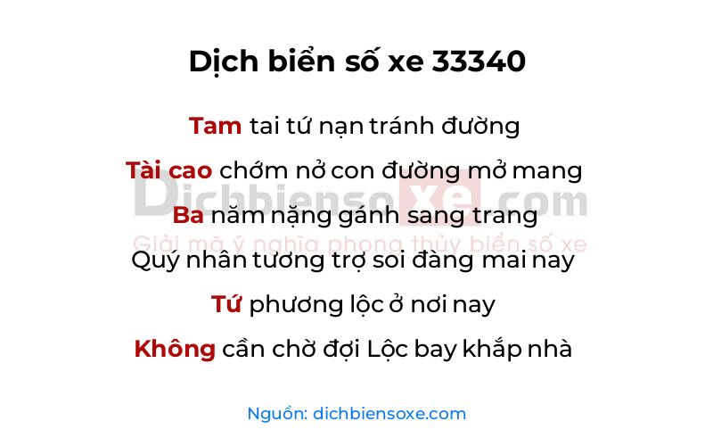 Dịch thơ biển số 33340
