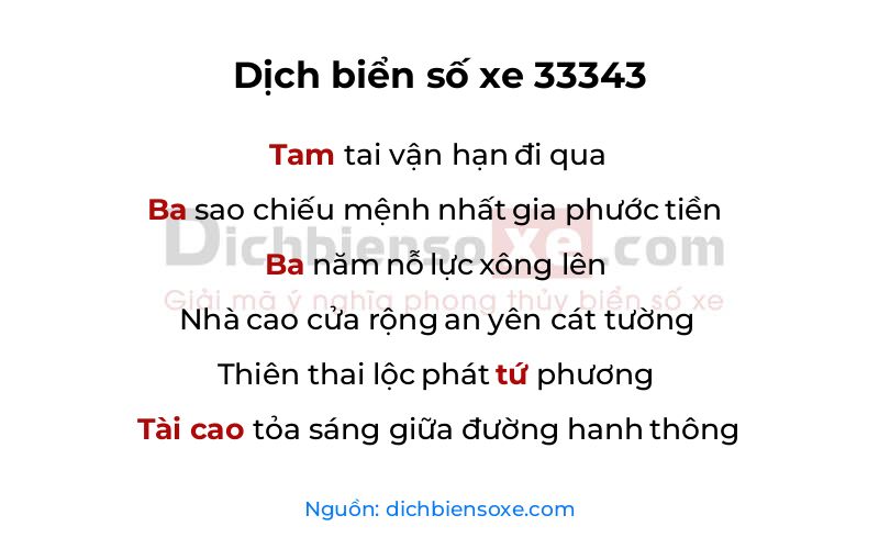 Dịch thơ biển số 33343