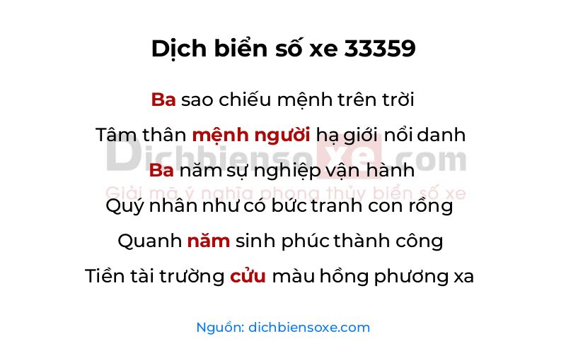 Dịch thơ biển số 33359