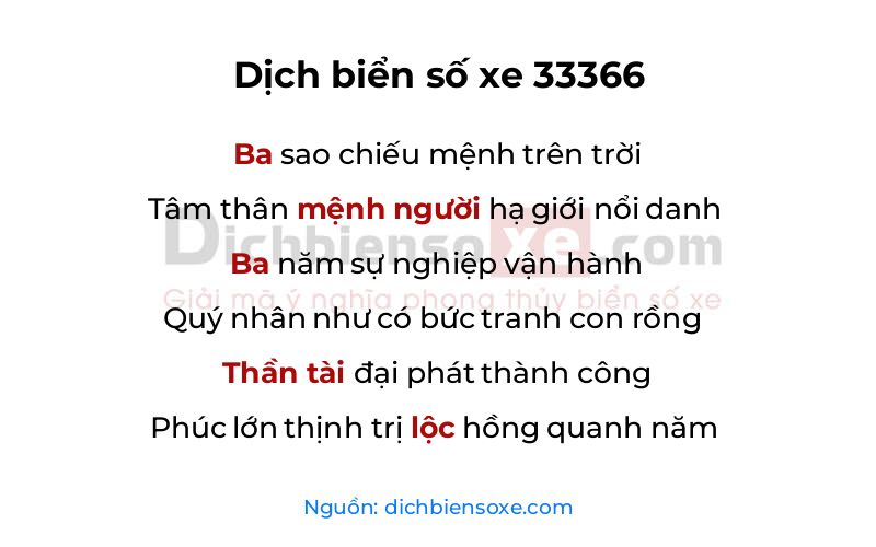 Dịch thơ biển số 33366