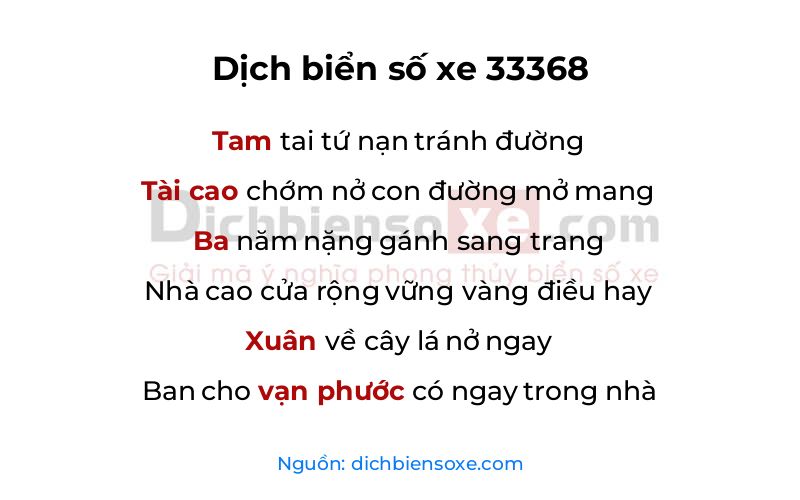 Dịch thơ biển số 33368