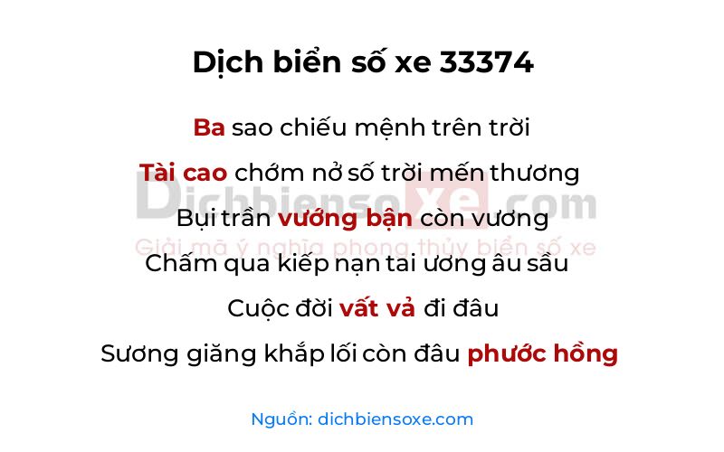 Dịch thơ biển số 33374