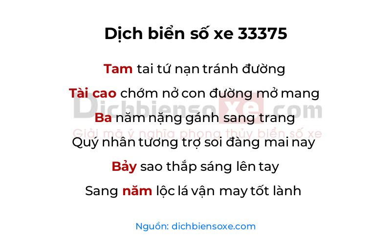 Dịch thơ biển số 33375