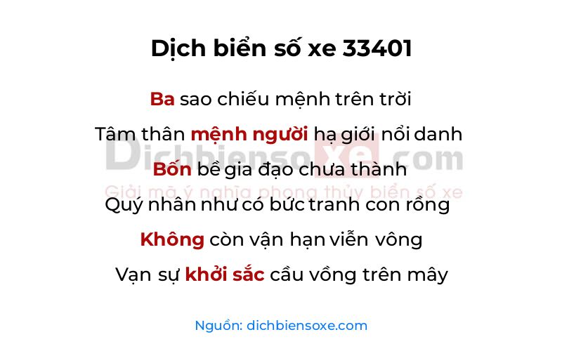 Dịch thơ biển số 33401
