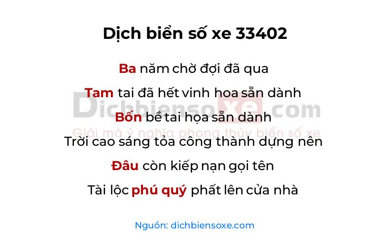 Dịch thơ biển số 33402