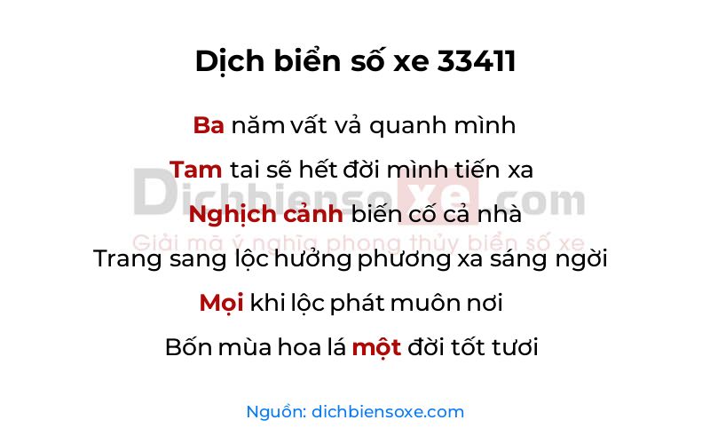 Dịch thơ biển số 33411