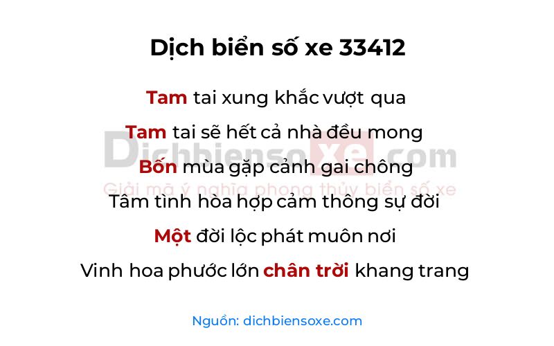 Dịch thơ biển số 33412