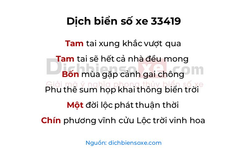 Dịch thơ biển số 33419