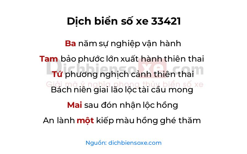 Dịch thơ biển số 33421