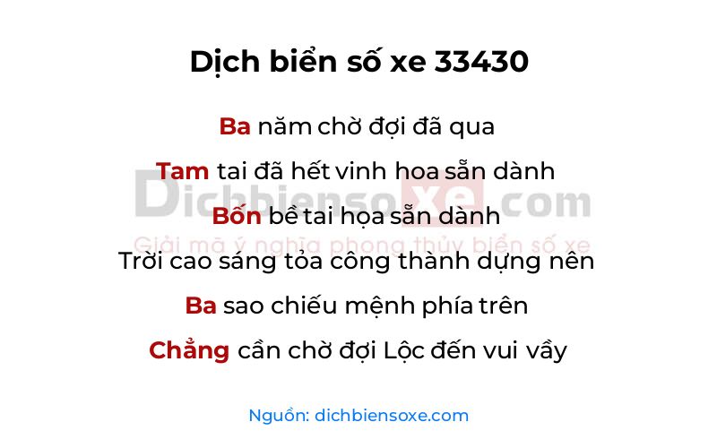 Dịch thơ biển số 33430