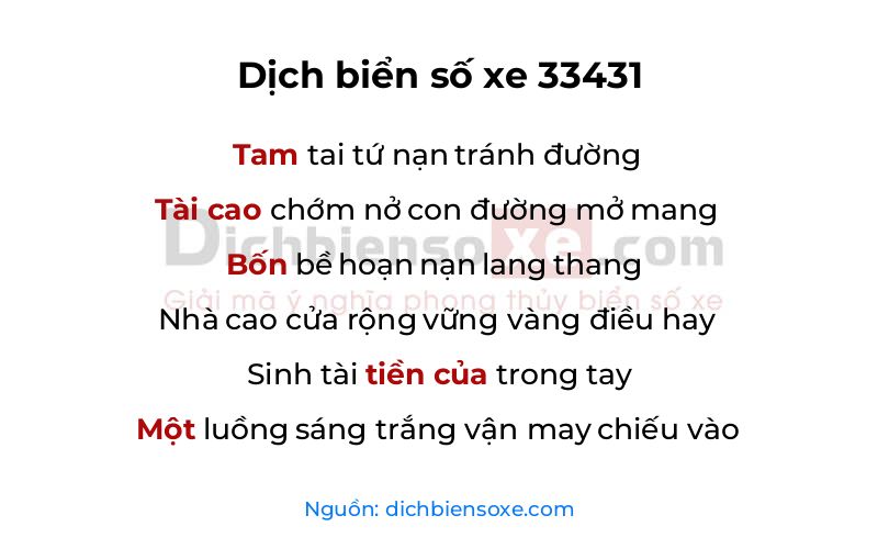 Dịch thơ biển số 33431