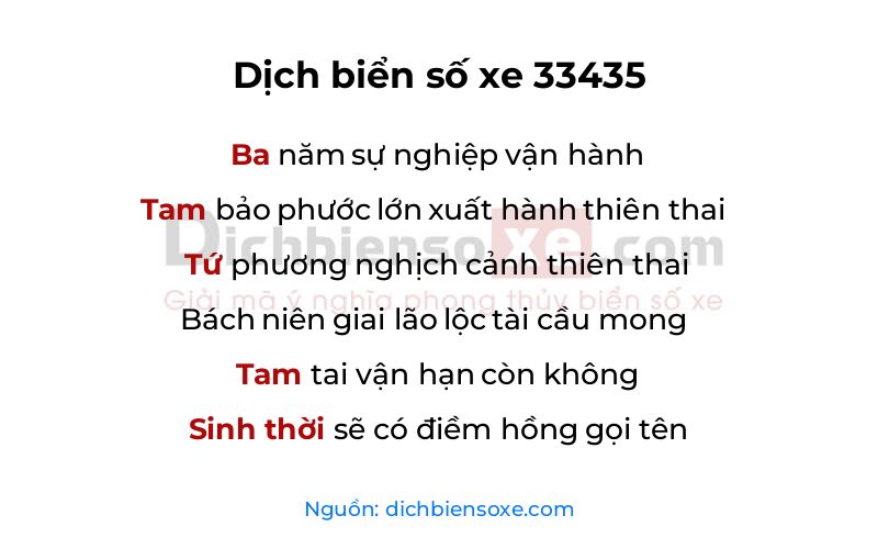 Dịch thơ biển số 33435