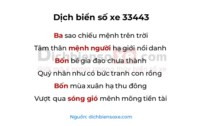 Dịch thơ biển số 33443