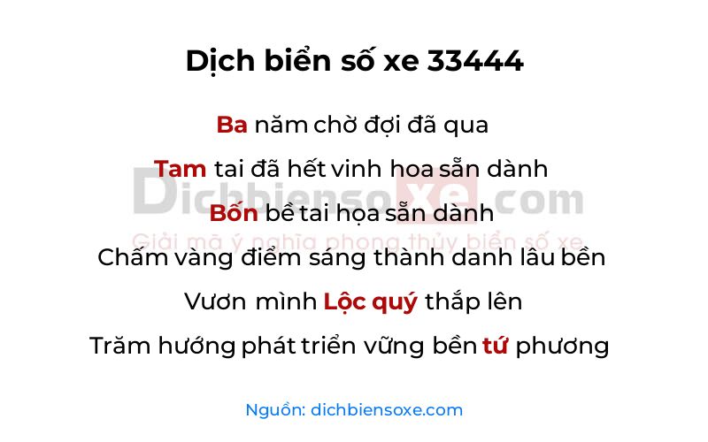 Dịch thơ biển số 33444