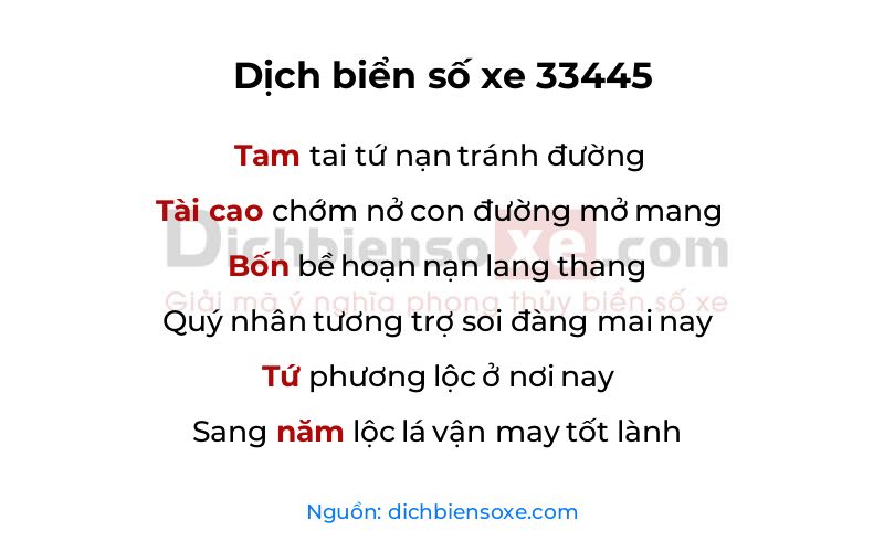 Dịch thơ biển số 33445