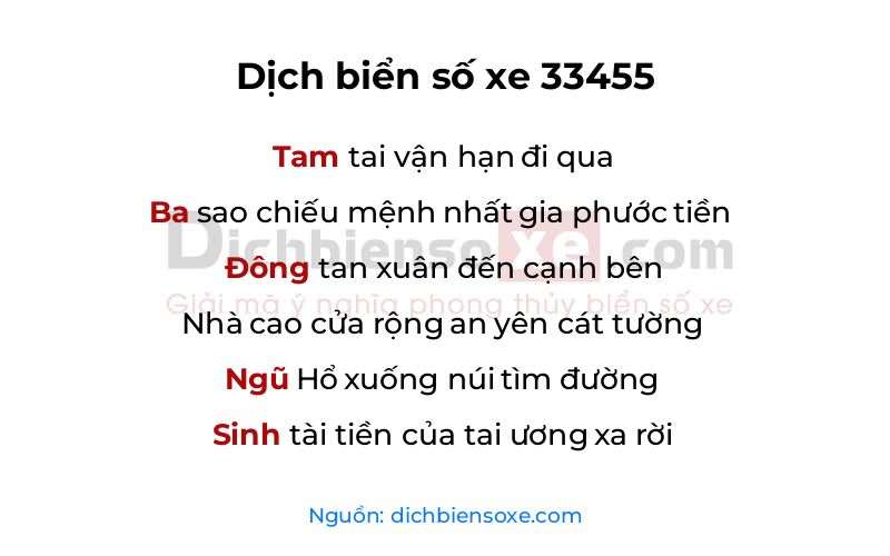 Dịch thơ biển số 33455