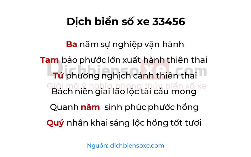 Dịch thơ biển số 33456