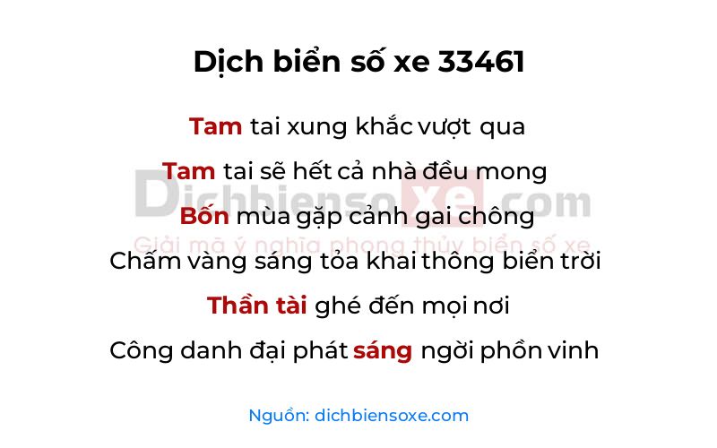Dịch thơ biển số 33461