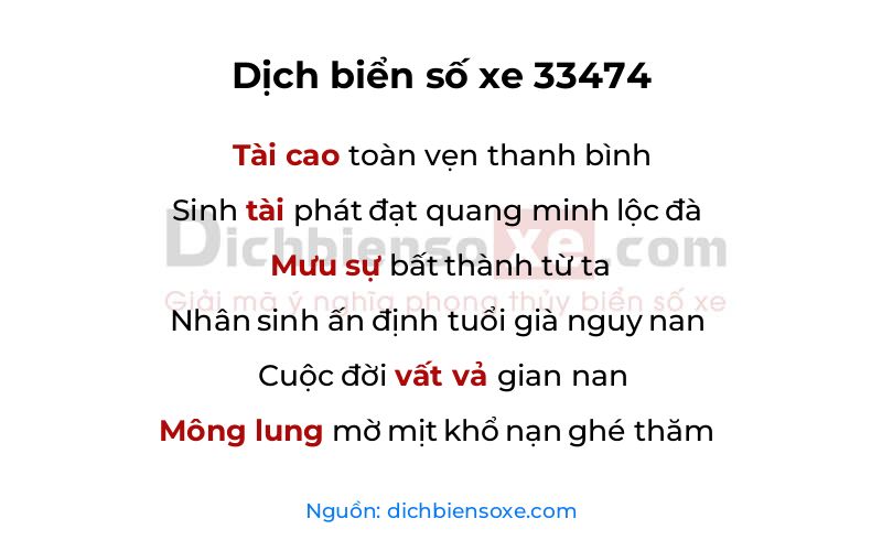 Dịch thơ biển số 33474
