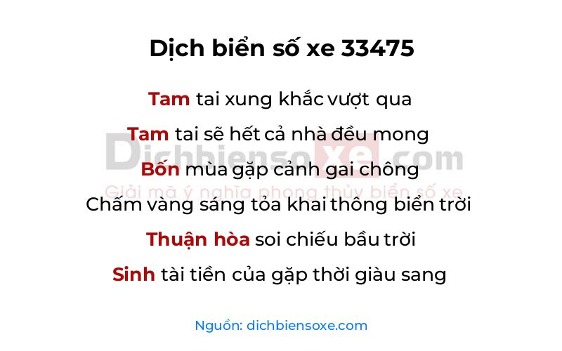 Dịch thơ biển số 33475