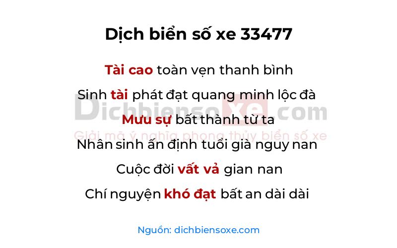 Dịch thơ biển số 33477
