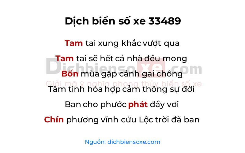 Dịch thơ biển số 33489