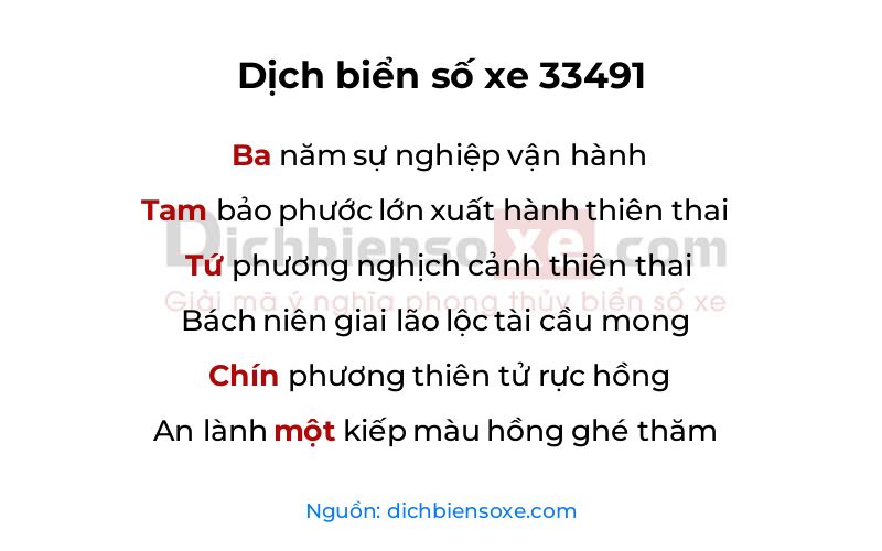 Dịch thơ biển số 33491