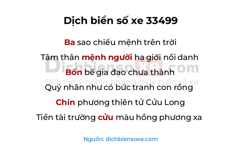 Dịch thơ biển số 33499