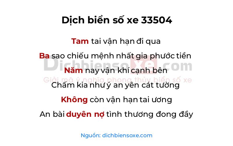 Dịch thơ biển số 33504