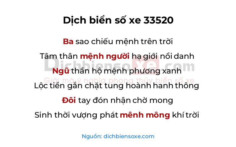Dịch thơ biển số 33520